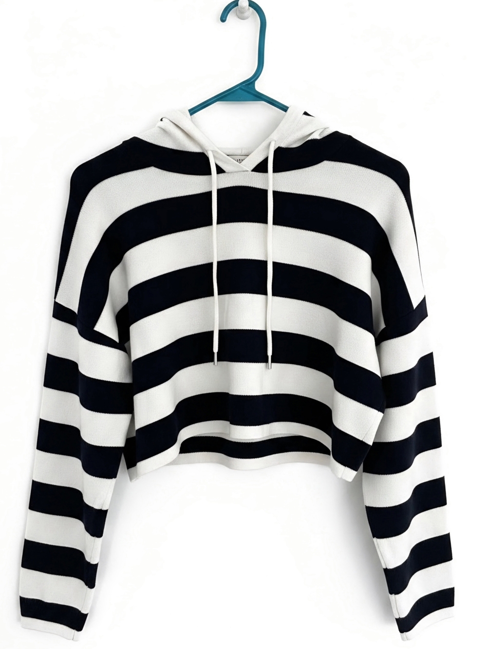 Primark Black & White Striped Hooded Crop Sweater
